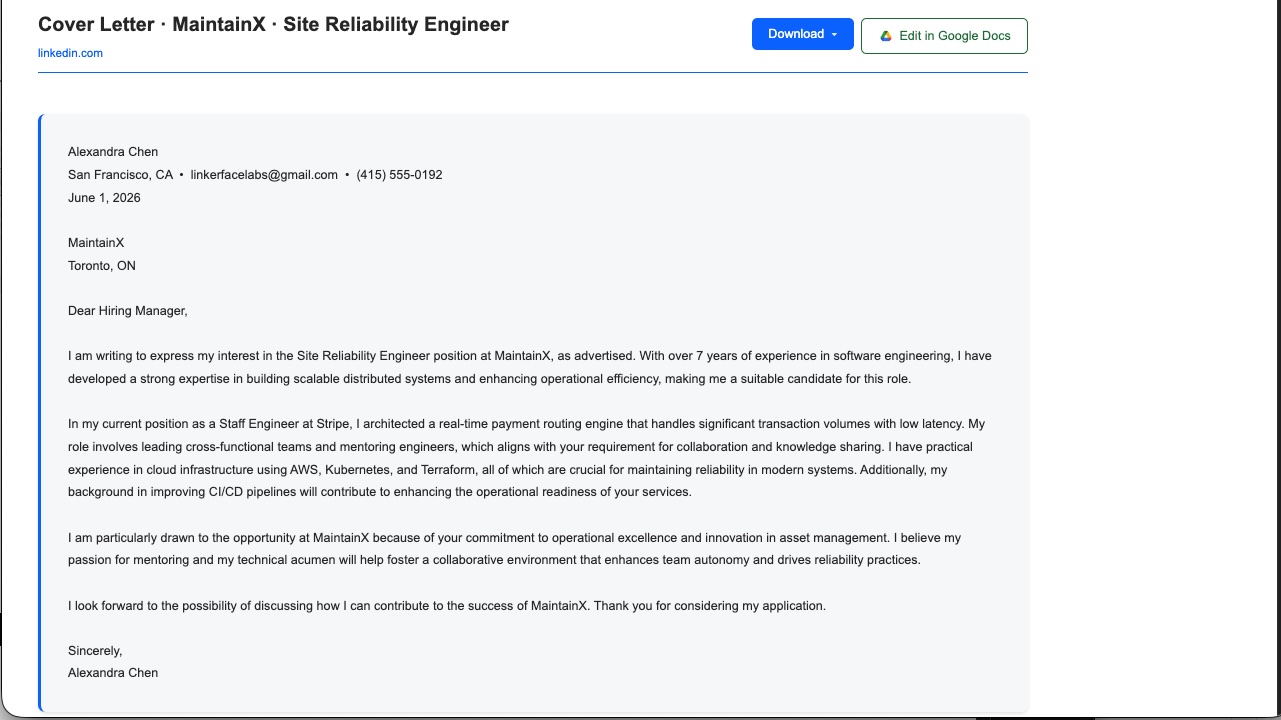 Cover letter generation demo