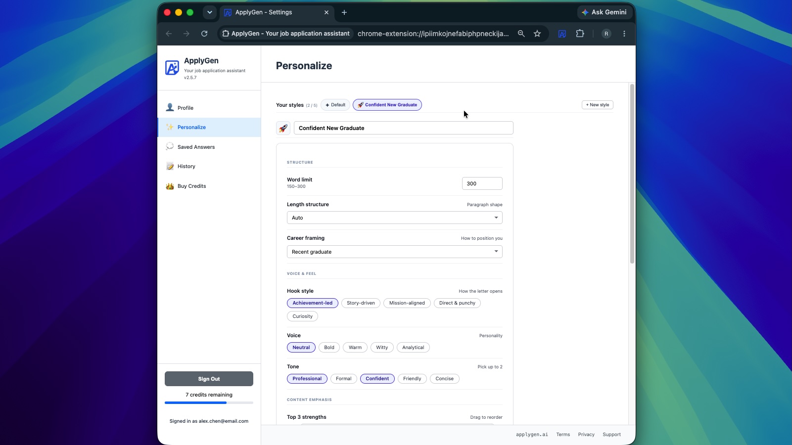 Style presets in the ApplyGen popup